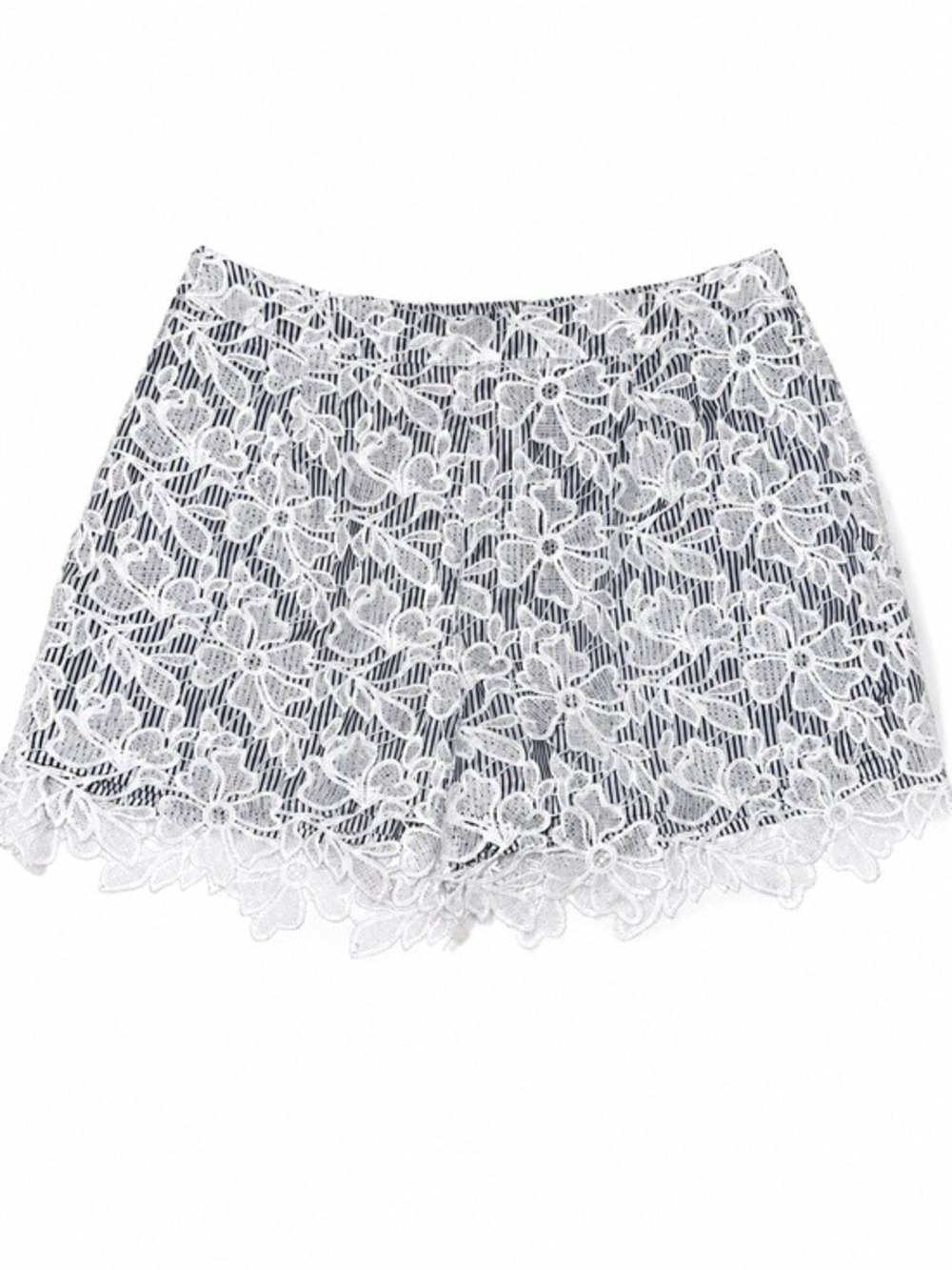 Adiva White Floral Lace High-Waist Shorts